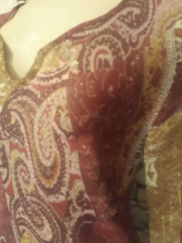 Lovely sheer polyester long sleeve top with V-front By 'RT DENIM' IN AS NEW CONDITION