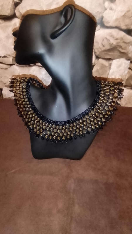 AFRICAN HAND BEADED ETHNIC CHOCKER NECKLACE IN BLACK AND AMBER COLOURED BEADS