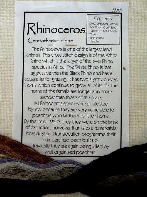 Cross Stitch Kit by Mollink Designs - The White Rhino