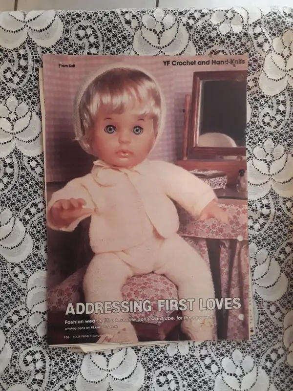 FIRST LOVE DOLL PATTERNS - ADDRESSING FIRST LOVES 3 OUTFITS 2 TO KNIT AND 1 TO CROCHET!