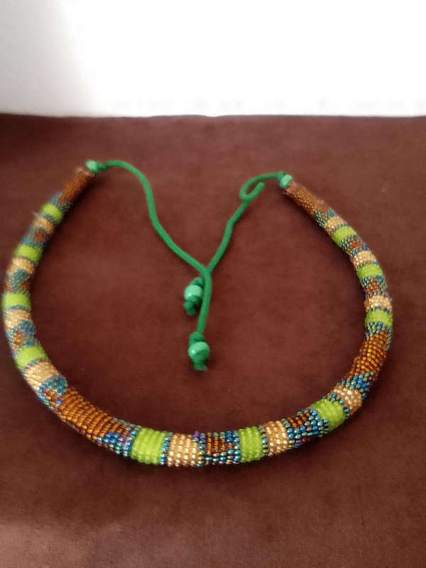 AFRICAN HAND BEADED ETHNIC NECKLACE IN A RAY OF COLOURED BEADS -