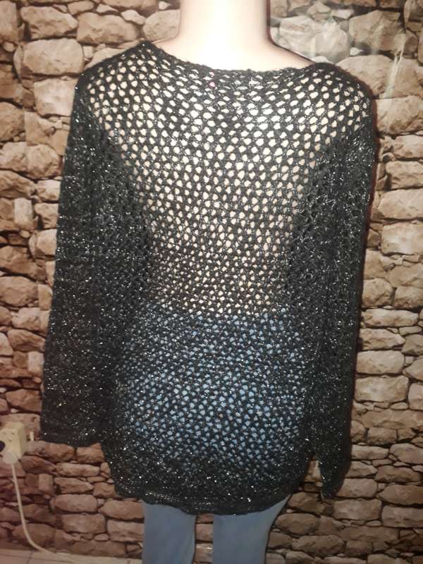 BEAUTIFUL BLACK KNITTED COVER TOP WITH SILVER LUREX YARN - SIZE XXL