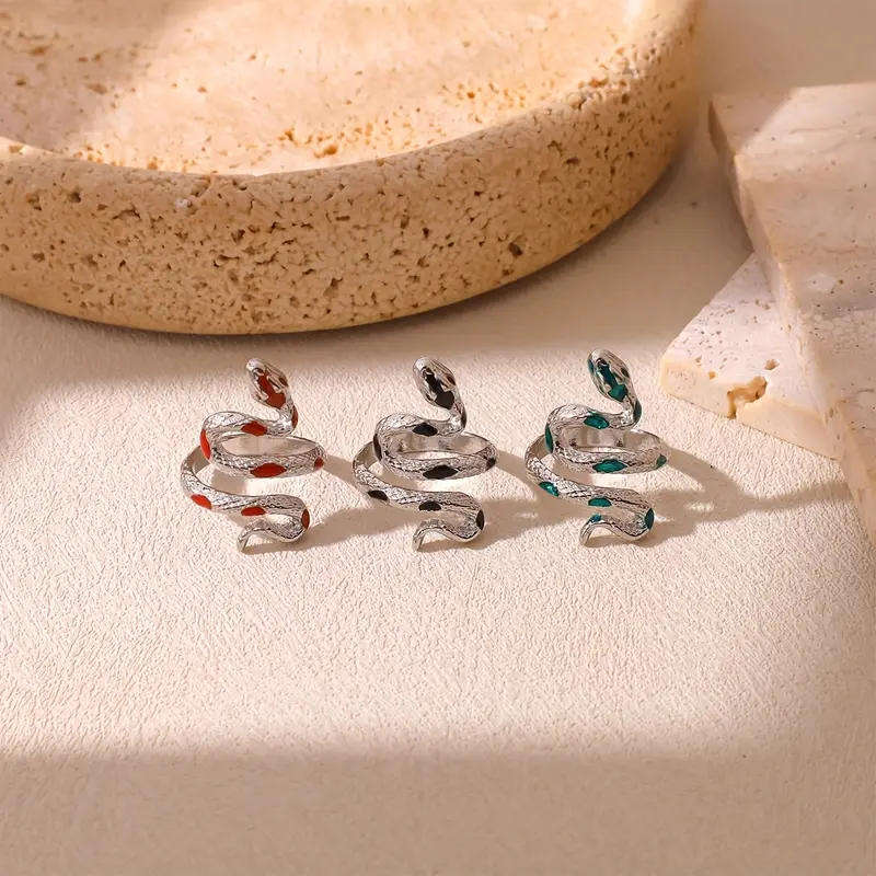 3 Snake Rings - Versatile Alloy Fashion Statement in black/red & green !!!!