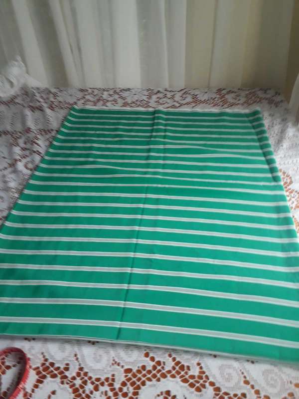 CRAFT GREEN WITH LIGHT GREY AND WHITE STRIPED FABRIC 1.52M X 2.48M