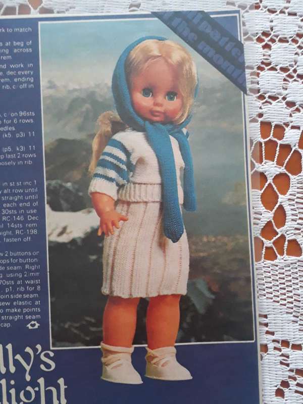 DOLL KNITTING PATTERN - DOLLY'S DELIGHT IN BLUE AND WHITE