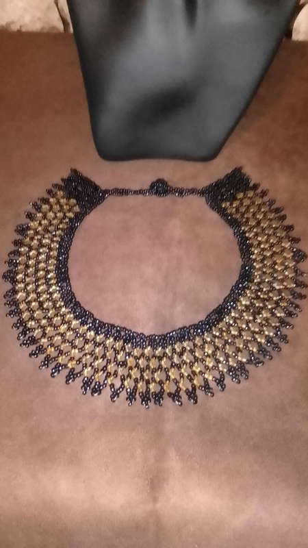 AFRICAN HAND BEADED ETHNIC CHOCKER NECKLACE IN BLACK AND AMBER COLOURED BEADS