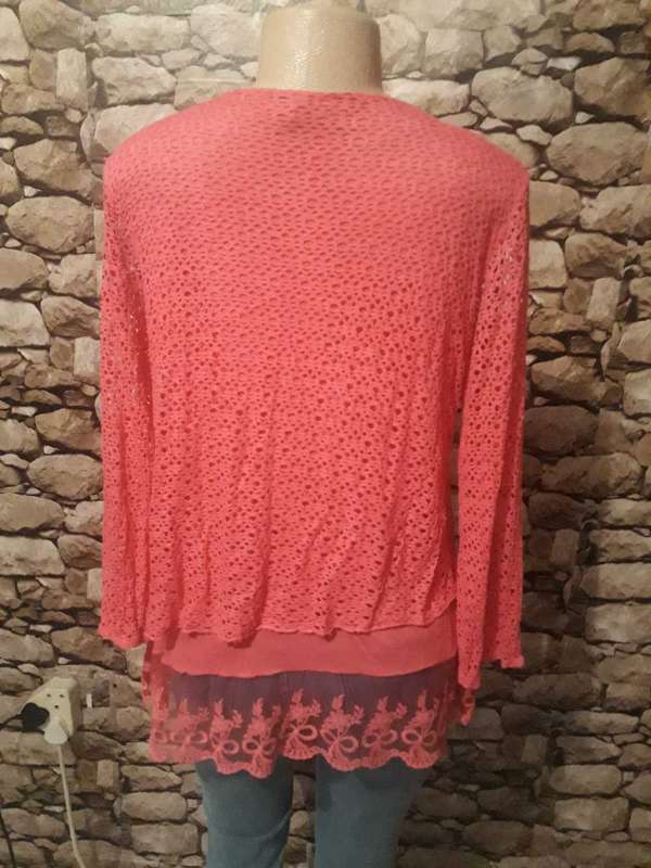 HOT PINK DOUBLE LAYERED KNITTED JUMPER -   VISCOSE FABRIC MADE IN ITALY - SIZE 12/36/L