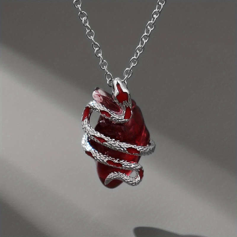 A Bold & Unique Gothic Dark Resin Heart-shaped Snake Pendant Necklace