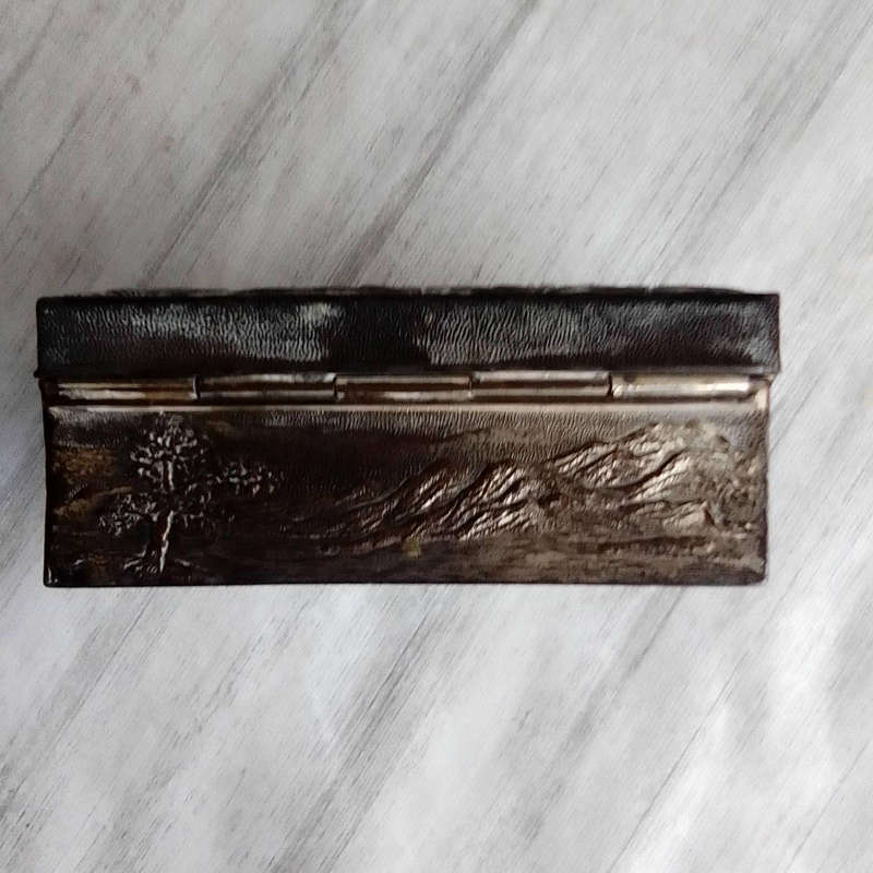 Vintage, Crane Cigarette Box- Lidded, Metal Box with Embossed Design- Wood Lined- Cranes ect