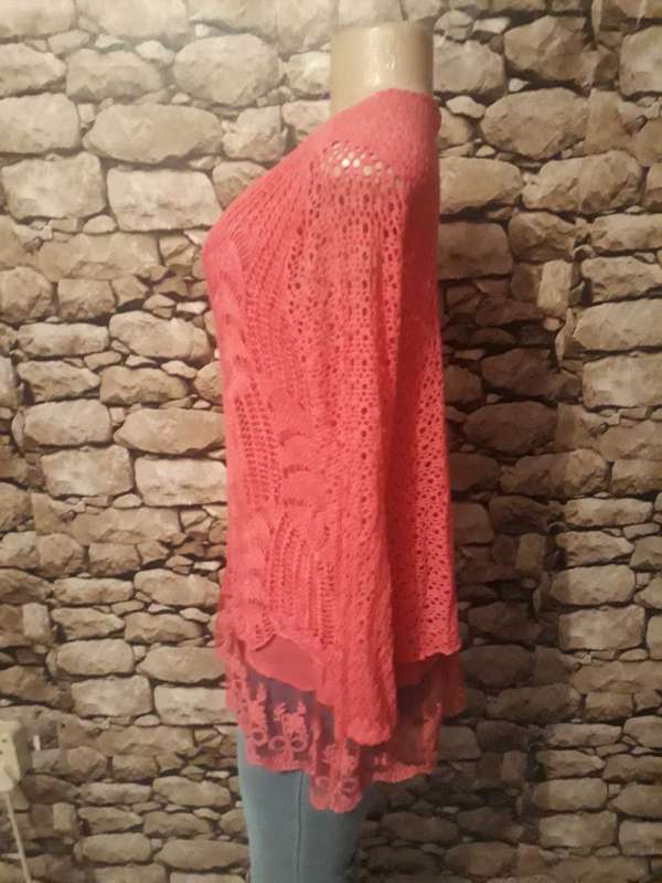HOT PINK DOUBLE LAYERED KNITTED JUMPER -   VISCOSE FABRIC MADE IN ITALY - SIZE 12/36/L
