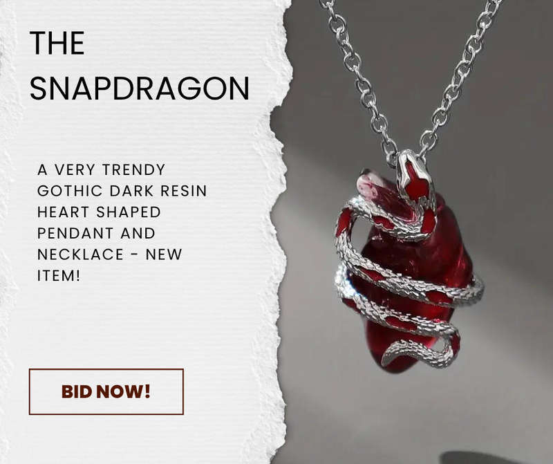 A Bold & Unique Gothic Dark Resin Heart-shaped Snake Pendant Necklace