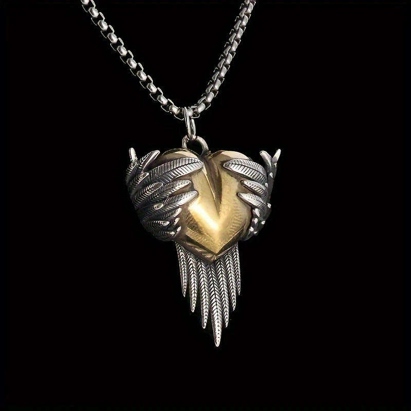 A Trendy And Delicate Necklace With A Heart-shaped Angel Wing Pendant