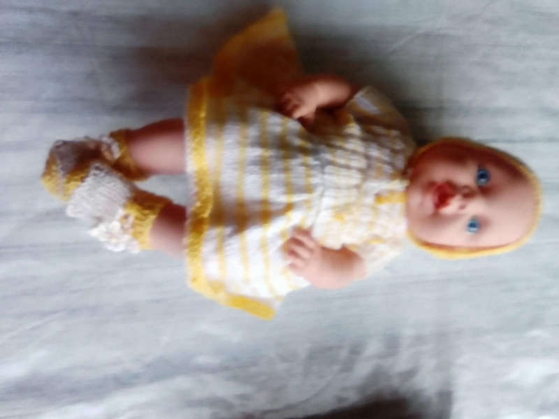 ANATOMICALLY CORRECT BABY GIRL DOLL - 45 CM - AS NEW!!!! WITH HAND KNITTED OUTFIT