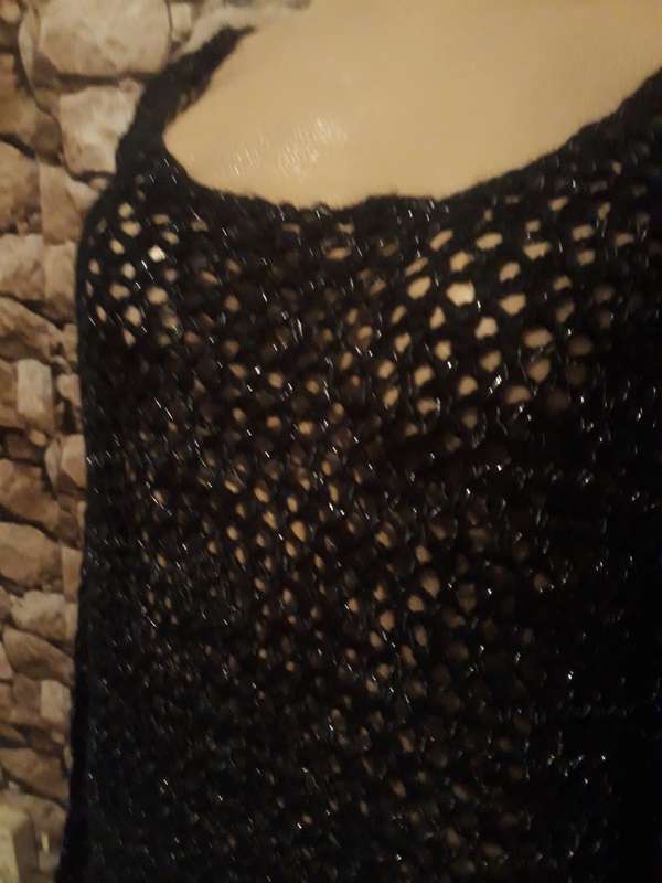 BEAUTIFUL BLACK KNITTED COVER TOP WITH SILVER LUREX YARN - SIZE XXL