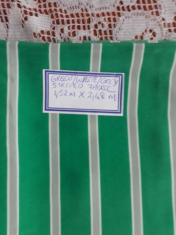 CRAFT GREEN WITH LIGHT GREY AND WHITE STRIPED FABRIC 1.52M X 2.48M