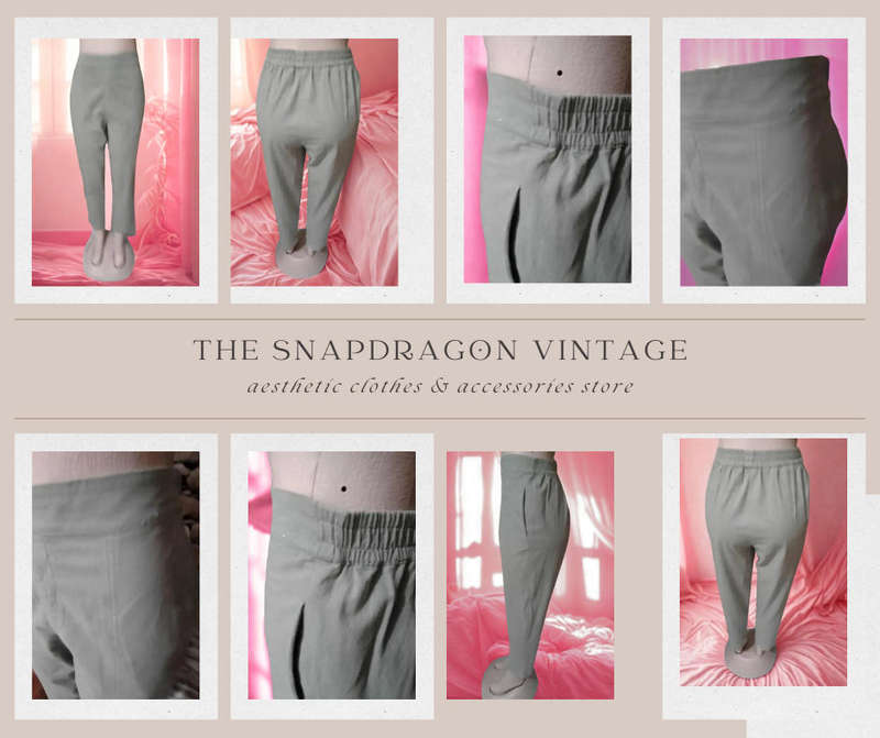 VINTAGE COMFARTABLE CASSUAL KHAKI GREEN PANTS 100% COTTON WITH ELASTICATED BACK
