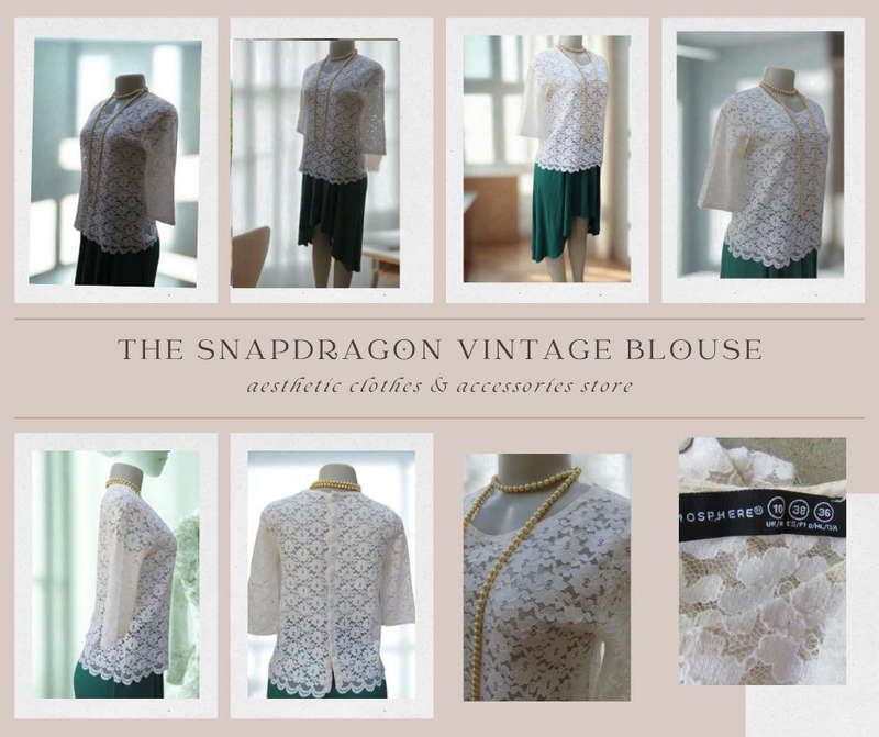 VINTAGE ATMOSPHERE BRAND DAINTY OFF-WHITE LACE BLOUSE WITH BUTTON DOWN BACK