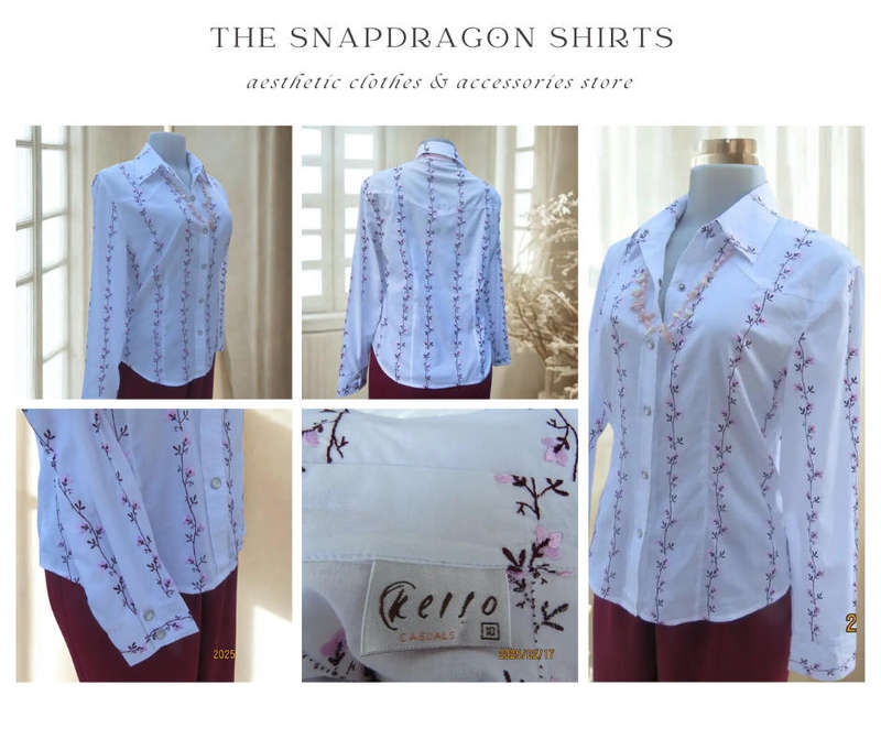 KELSO BRAND - WHITE TAYLORED SHIRT WITH RICH PINK EMBROIDED FLOWERS IN WESTERN STYLE