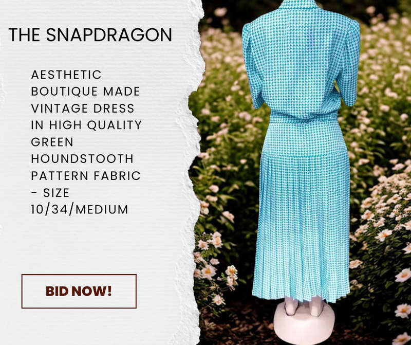 Aesthetic Vintage Boutique Made Secretary Style Dress in Hi-Quality Houndstooth Pattern Fabric