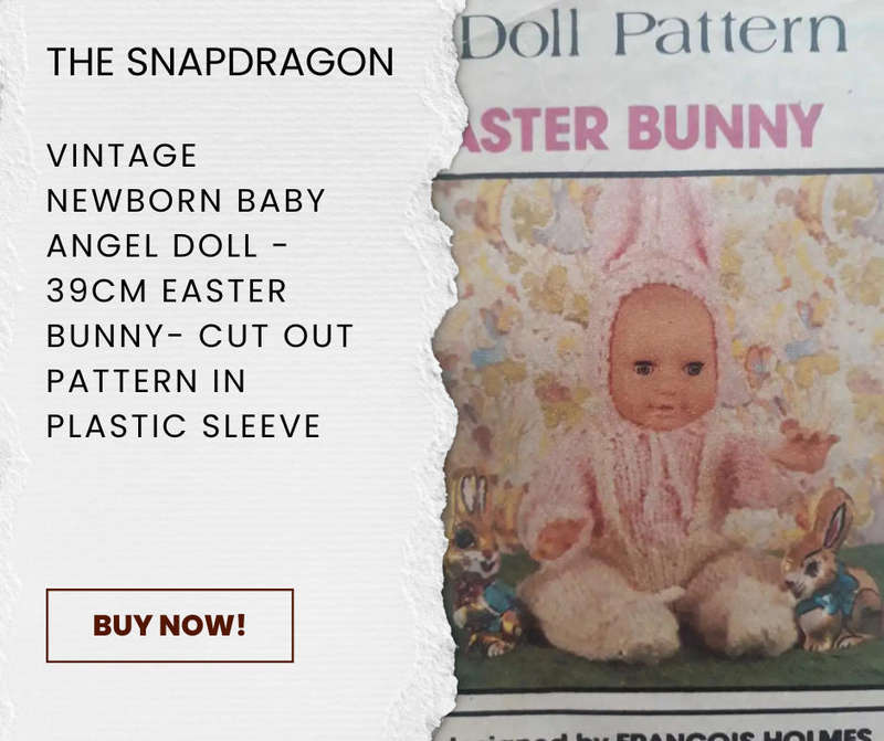 VINTAGE NEW BORN BABY ANGEL DOLL KNITTING PATTERN - EASTER BUNNY - CUT OUT AND IN A PLASTIC SLEEVE