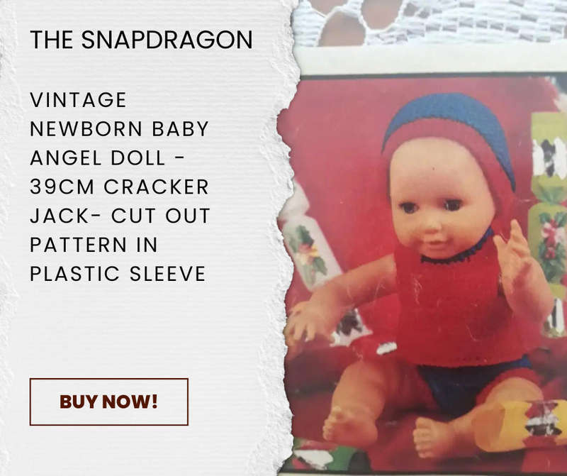 VINTAGE NEW BORN BABY ANGEL DOLL KNITTING PATTERN - CRACKER JACK - CUT OUT AND IN A PLASTIC SLEEVE