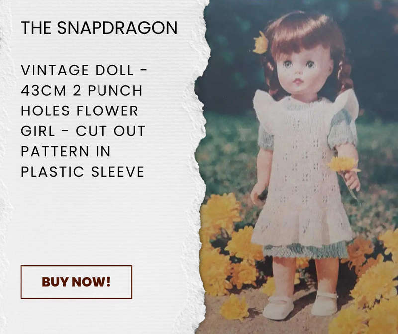 VINTAGE 43 CM DOLL KNITTING PATTERN - FLOWER GIRL - CUT OUT AND IN A PLASTIC SLEEVE