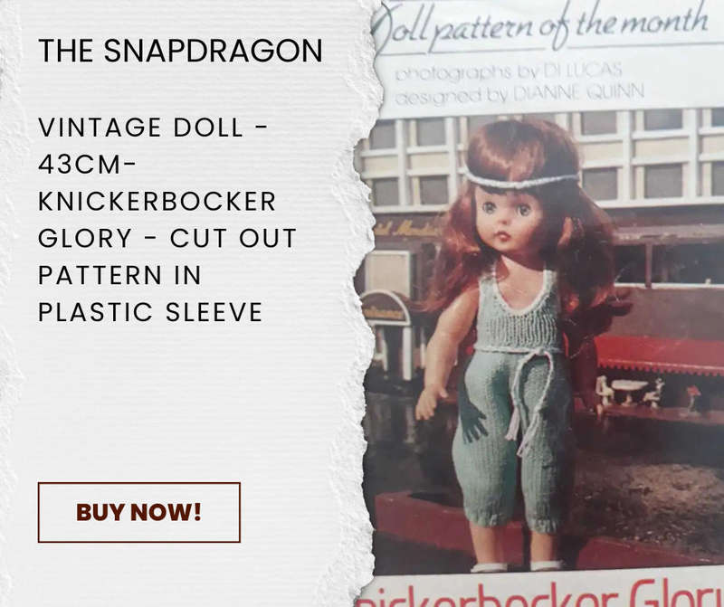 VINTAGE 43 CM DOLL KNITTING PATTERN - KNICKERBOCKER GLORY - CUT OUT AND IN A PLASTIC SLEEVE