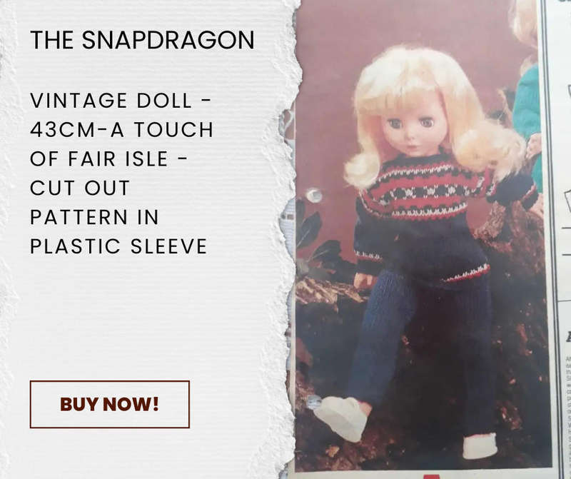 VINTAGE 43 CM DOLL KNITTING PATTERN - A TOUCH OF FAIR ISLE - CUT OUT AND IN A PLASTIC SLEEVE