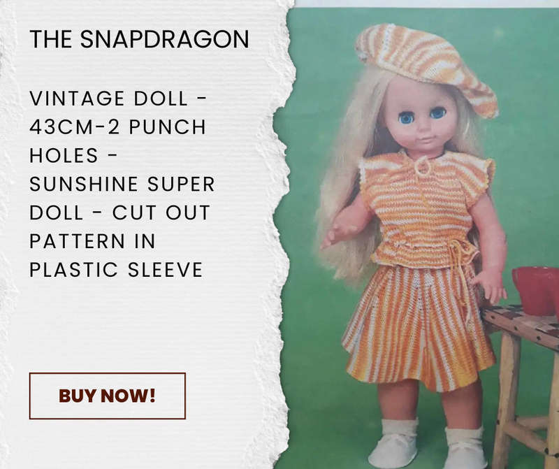VINTAGE 43 CM DOLL KNITTING PATTERN - SUNSHINE SUPERDOLL - CUT OUT AND IN A PLASTIC SLEEVE