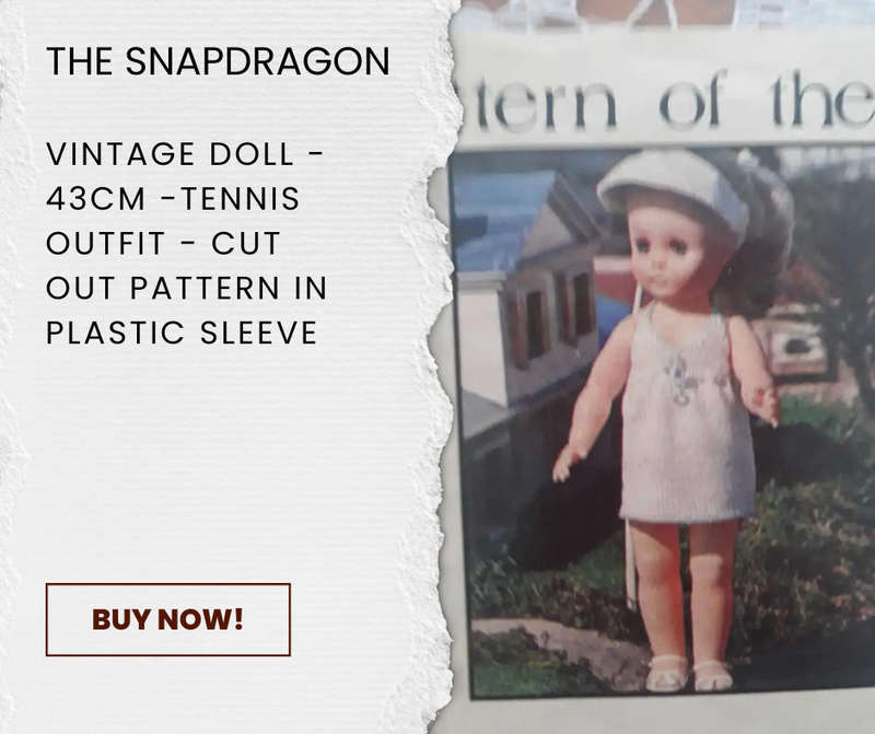 VINTAGE 43 CM DOLL KNITTING PATTERN - TENNIS DRESS AND PANTIES - CUT OUT AND IN A PLASTIC SLEEVE