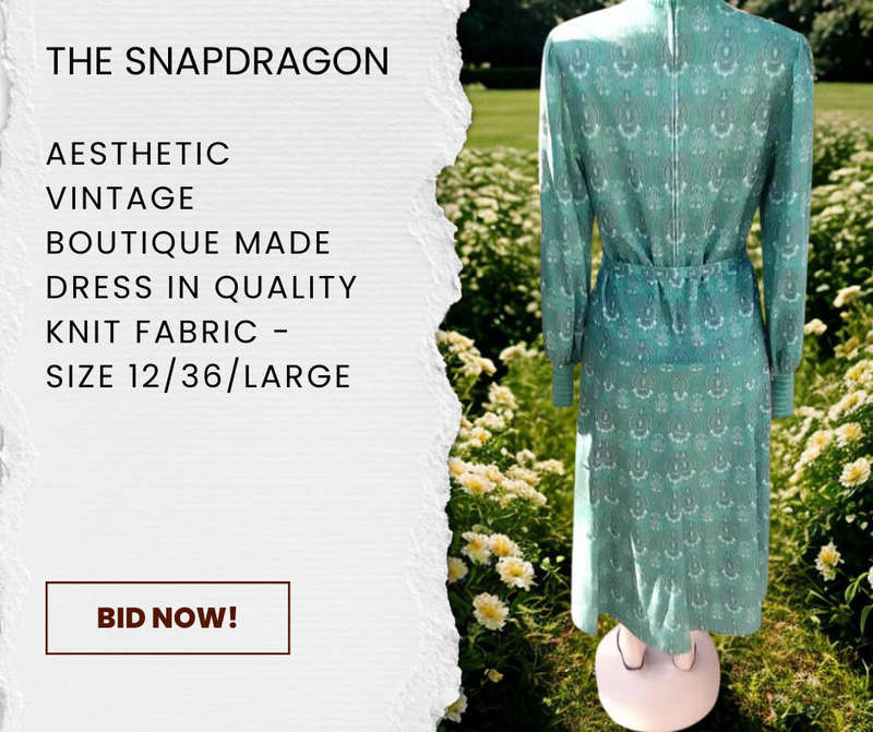 AESTHETIC VINTAGE 1980'S BEAUTIFULLY BOUTIQUE MADE SECRETARY STYLE DRESS - HIGH QUALITY KNIT FABRIC