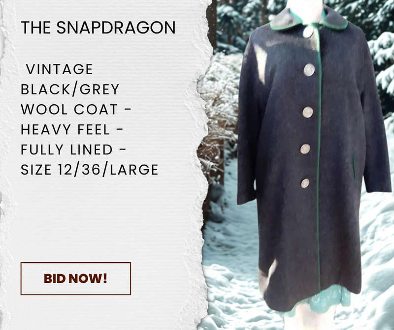 VINTAGE 1950'S ONWARD BLACK/GREY WINTER COAT IN EXCELLENT CONDITION.