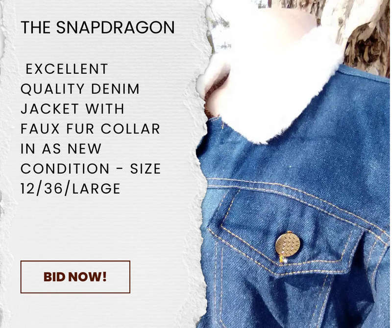 EXCELLENT QUALITY DENIM JACKET WITH WHITE FAUX COLLAR IN AS NEW CONDITION