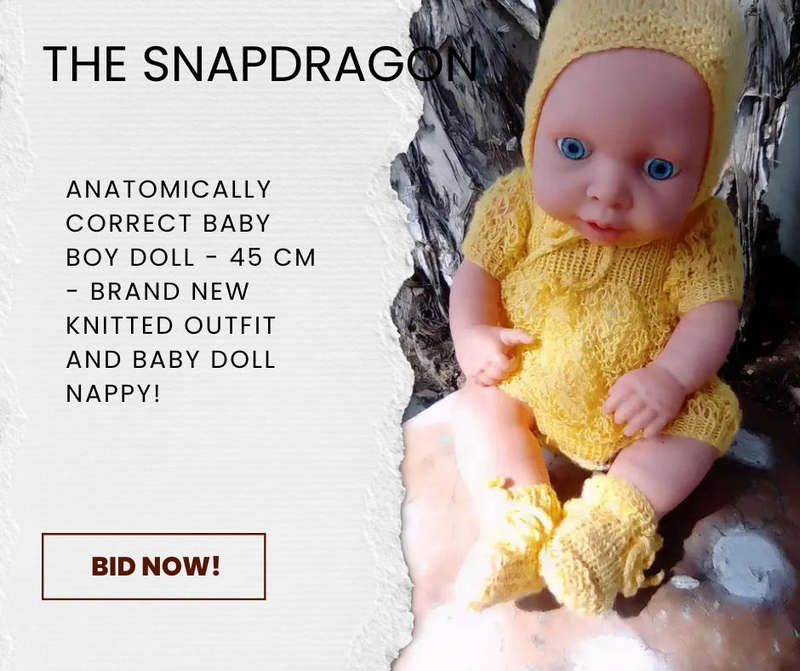 ANATOMICALLY CORRECT BABY BOY DOLL - 45 CM - AS NEW!!!! WITH HAND KNITTED OUTFIT