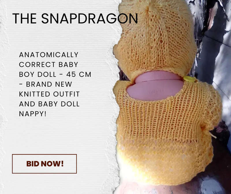ANATOMICALLY CORRECT BABY BOY DOLL - 45 CM - AS NEW!!!! WITH HAND KNITTED OUTFIT