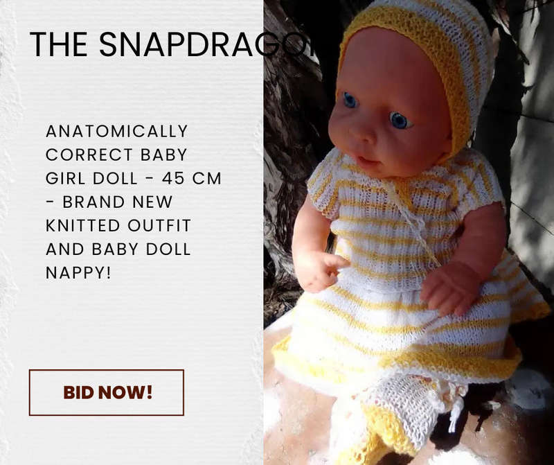 ANATOMICALLY CORRECT BABY GIRL DOLL - 45 CM - AS NEW!!!! WITH HAND KNITTED OUTFIT
