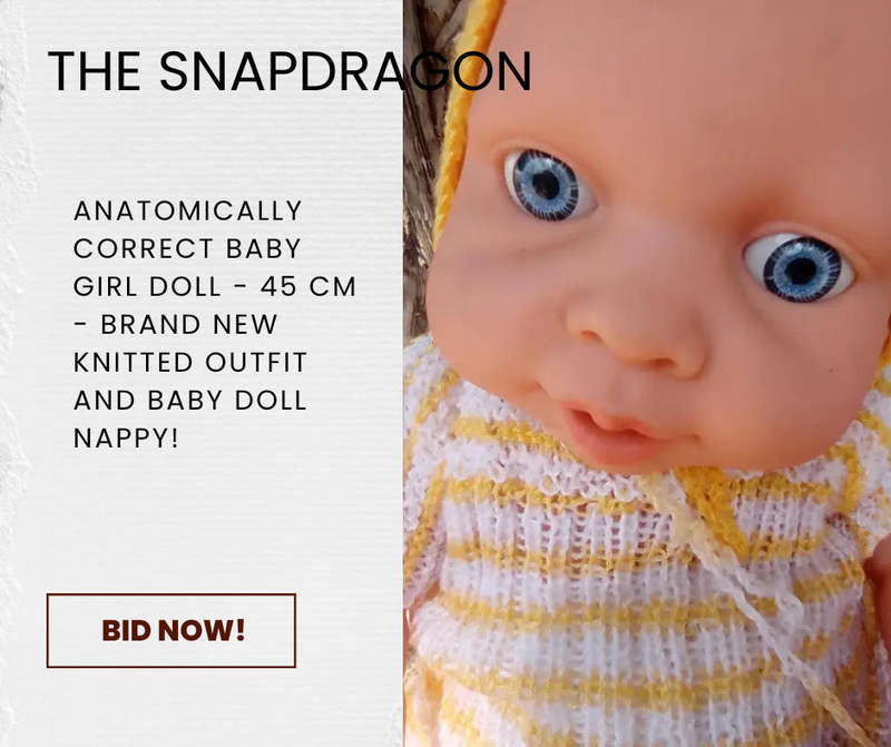 ANATOMICALLY CORRECT BABY GIRL DOLL - 45 CM - AS NEW!!!! WITH HAND KNITTED OUTFIT