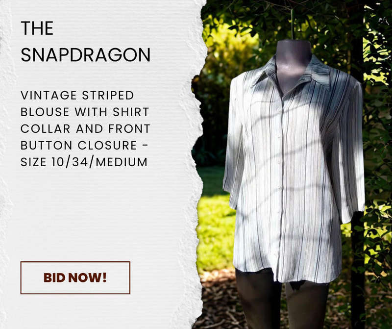 UNKNOWN BRAND - GREEN/BROWN/BEIGE & BLUE STRIPED BLOUSE WITH SHIRT COLLAR AND FRONT BUTTON CLOSURE