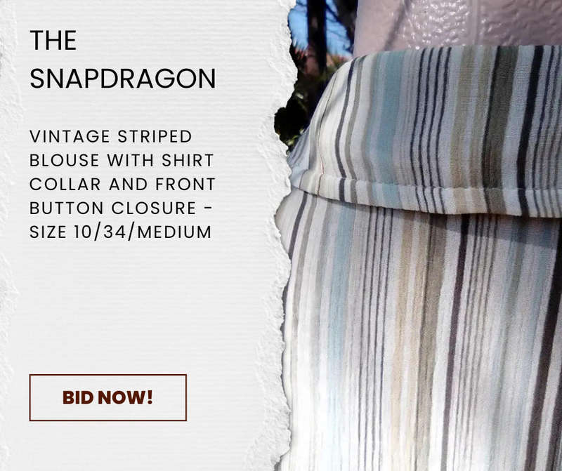 UNKNOWN BRAND - GREEN/BROWN/BEIGE & BLUE STRIPED BLOUSE WITH SHIRT COLLAR AND FRONT BUTTON CLOSURE