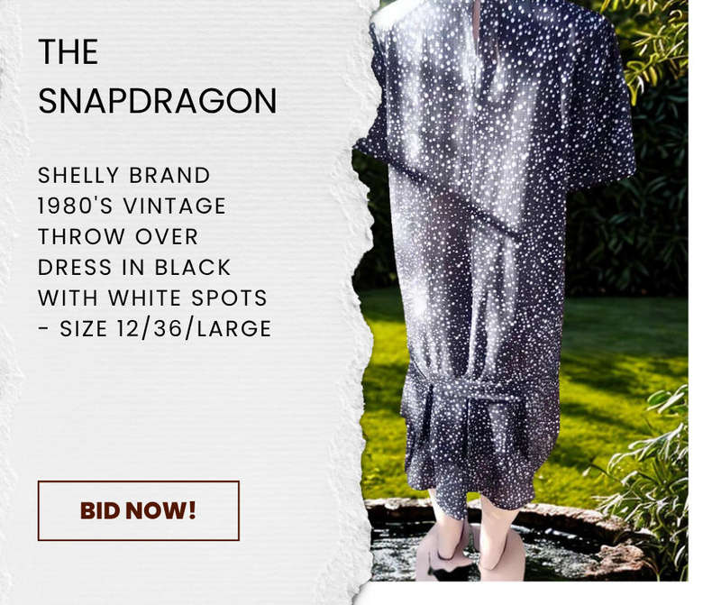 SHELLY BRAND - VINTAGE 1980'S THROW OVER DRESS IN SILKY POLYESTER FABRIC BLACK WITH WHITE DOTS