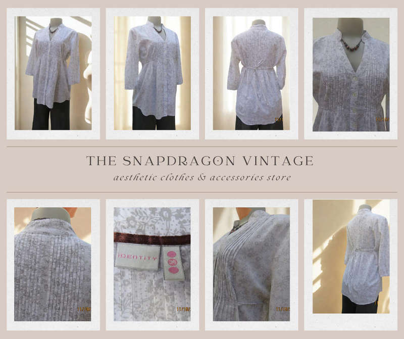 IDENTITY COTTON BLOUSE WITH TINY BEIGE FLOWERS WITH FRONT BUTTONS AND BACK TIES