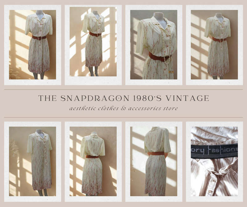 VINTAGE 1980'S TORY FASHION BRAND - DRESS WITH BROWN & PEACH COLOURED DRESS