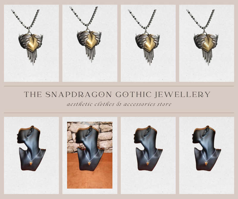 A Trendy Delicate Gothic Necklace with a Heart-shaped Angel Wing Pendant