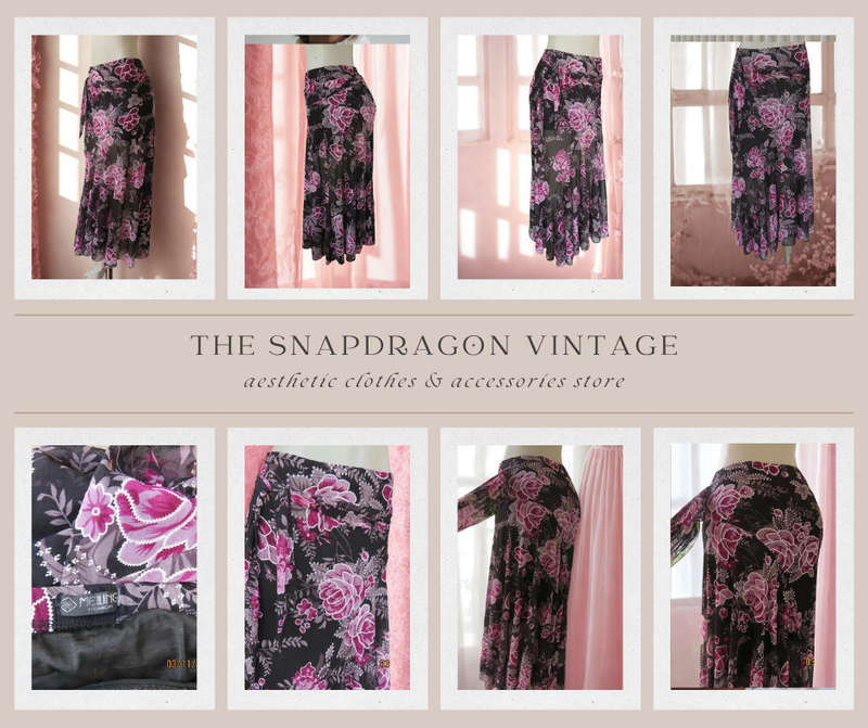 VINTAGE GLAMAROUS SHEER STRETCH KICK OUT SKIRT WITH BOLD FLOWER PATTERN