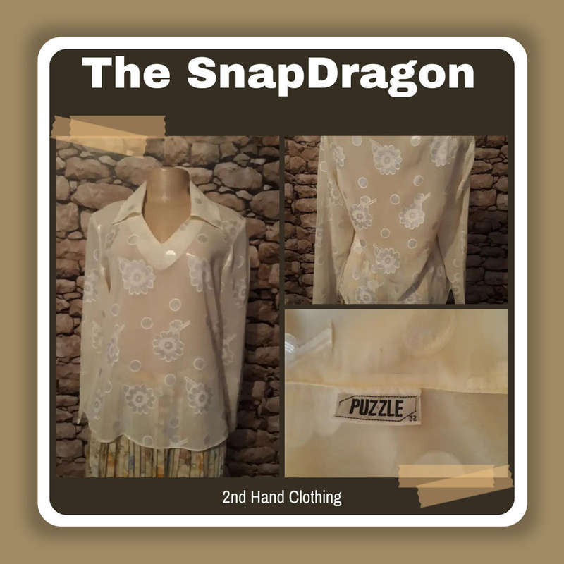 IVORY COLOUR SHEER TOP BY PUZZLE IN SIZE 8/32/S - POLYESTER CHIFFON WITH EMBOSSED FLORAL PATTERN