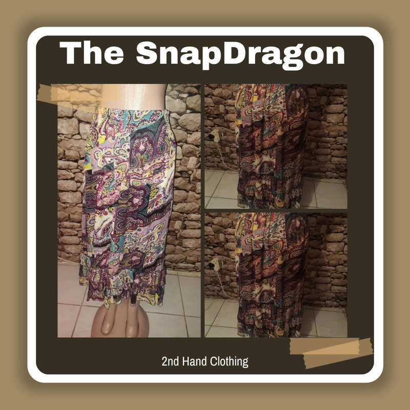 BO-HO MAXI SKIRT IN MULTICOLOURES WITH FRILLED SEAM AND WIDE ELASTICATED WAIST - SIZE 12/36/L