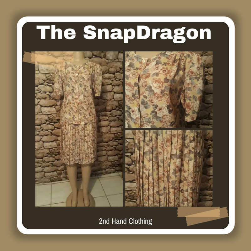 VINTAGE TASTEFUL 1980'S CREAM FLORAL PRINT SKIRT SUITE - SIZE 8/32/S