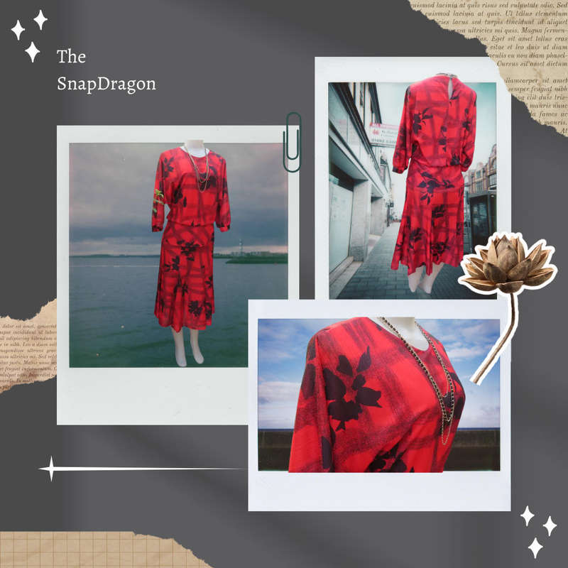 MANHATTAN 1980'S RED/BLACK PEPLUM STYLE DRESS - Size 10/34/Medium