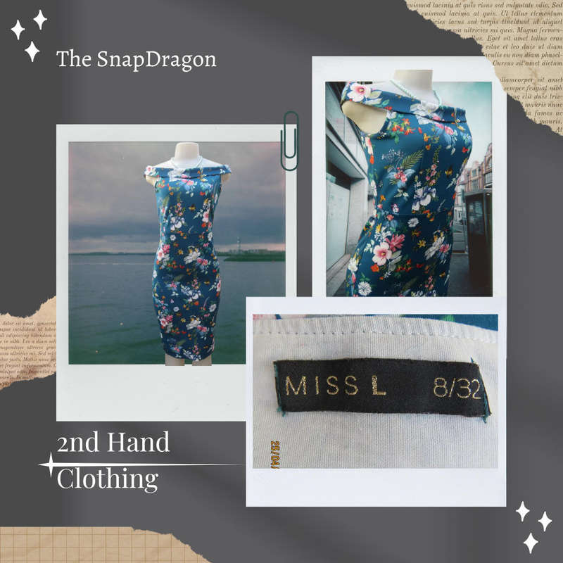 MISS L dark jade heavy stretch polyester stretch bodycon dress with floral pattern - size 8/32/S