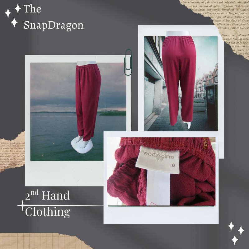 WOOLWORTHS BRAND - maroon polyester-viscose slightly creased with elasticated waist-drawstring pants